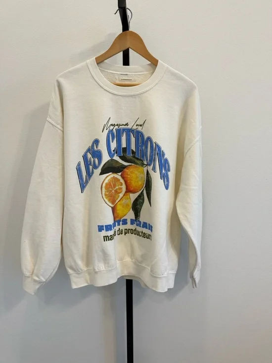 NWT Anthropologie Les Citrons Graphic Crewneck Sweatshirt Medium Vacay Coastal - Picture 2 of 9
